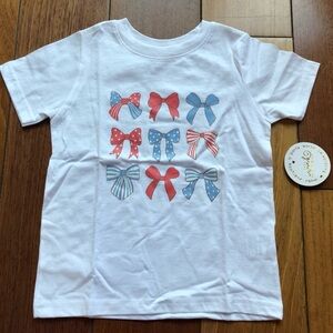 Sweet Wink White T-Shirt with Red and Blue Bow Print